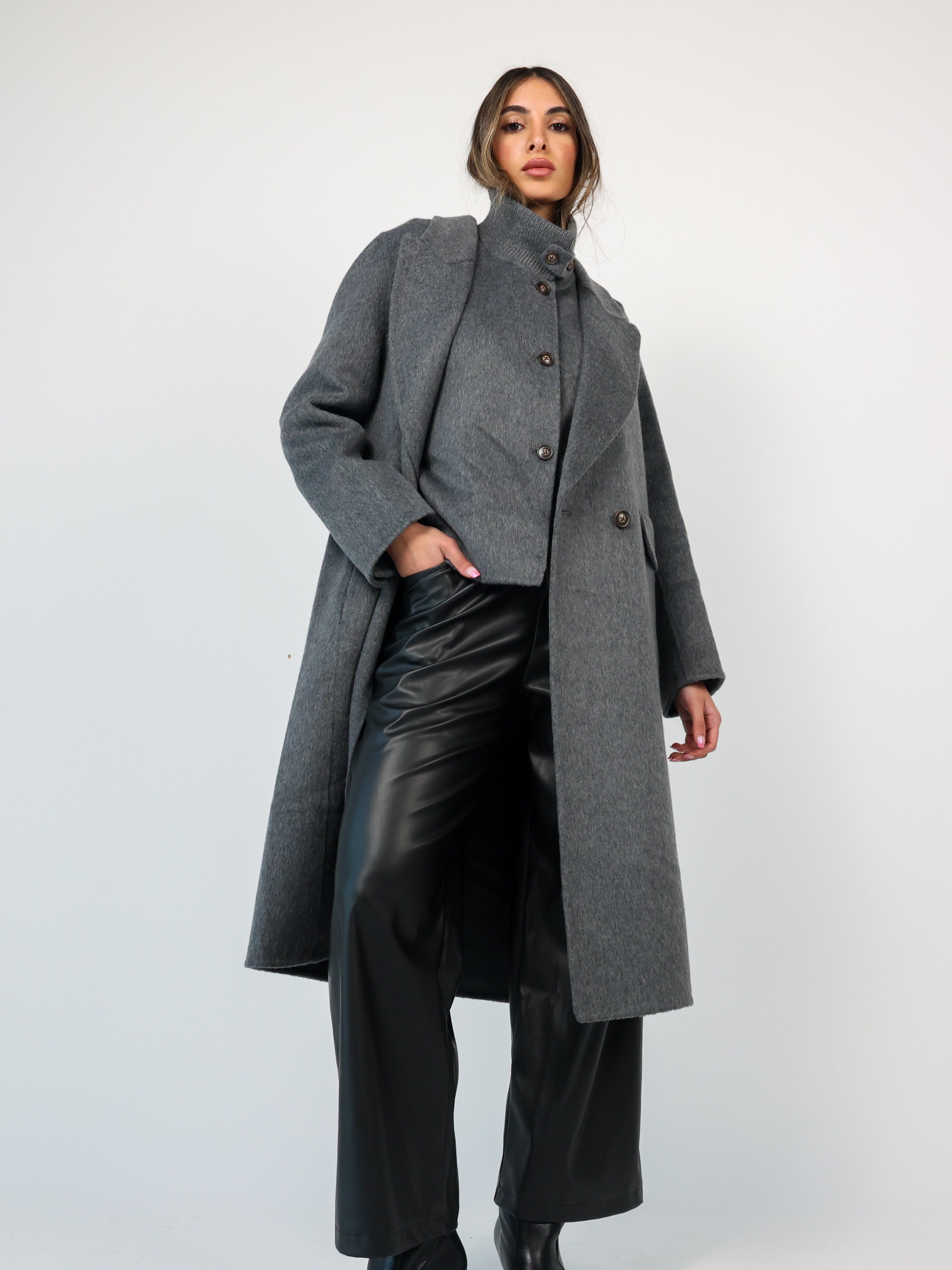 Highneck Wool-blend Coat