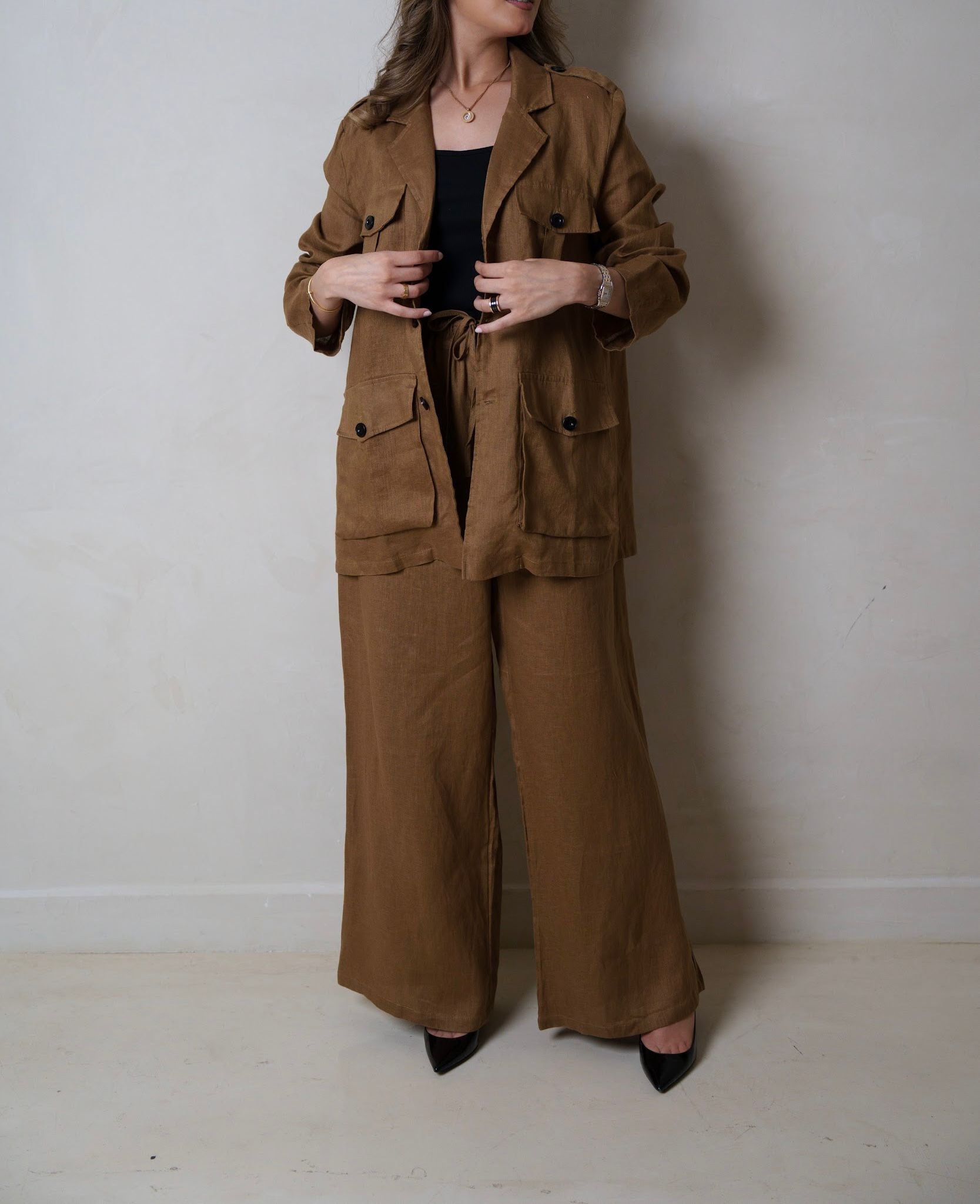 BROWN LINEN SET