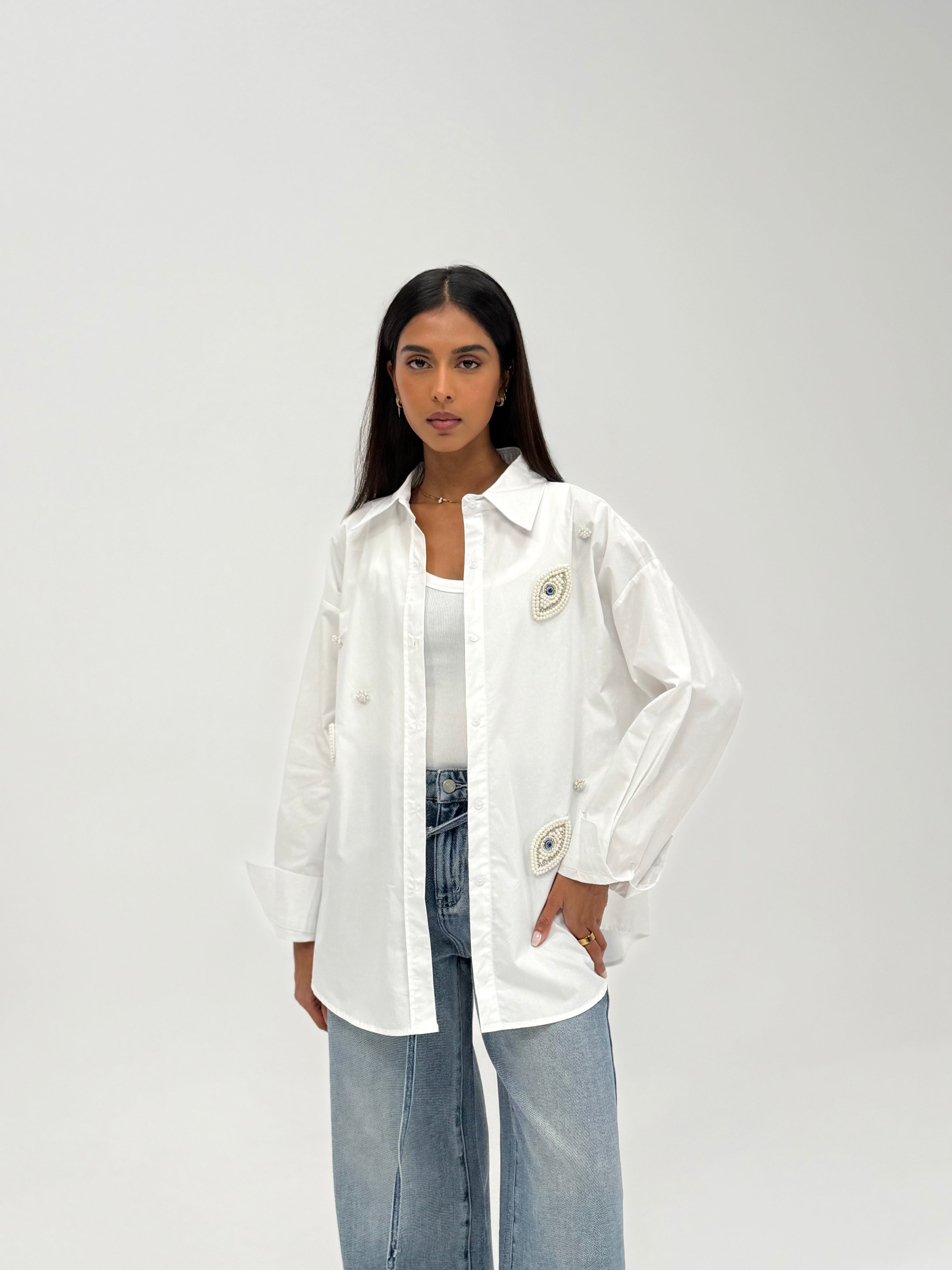 Shirt with nazar beads