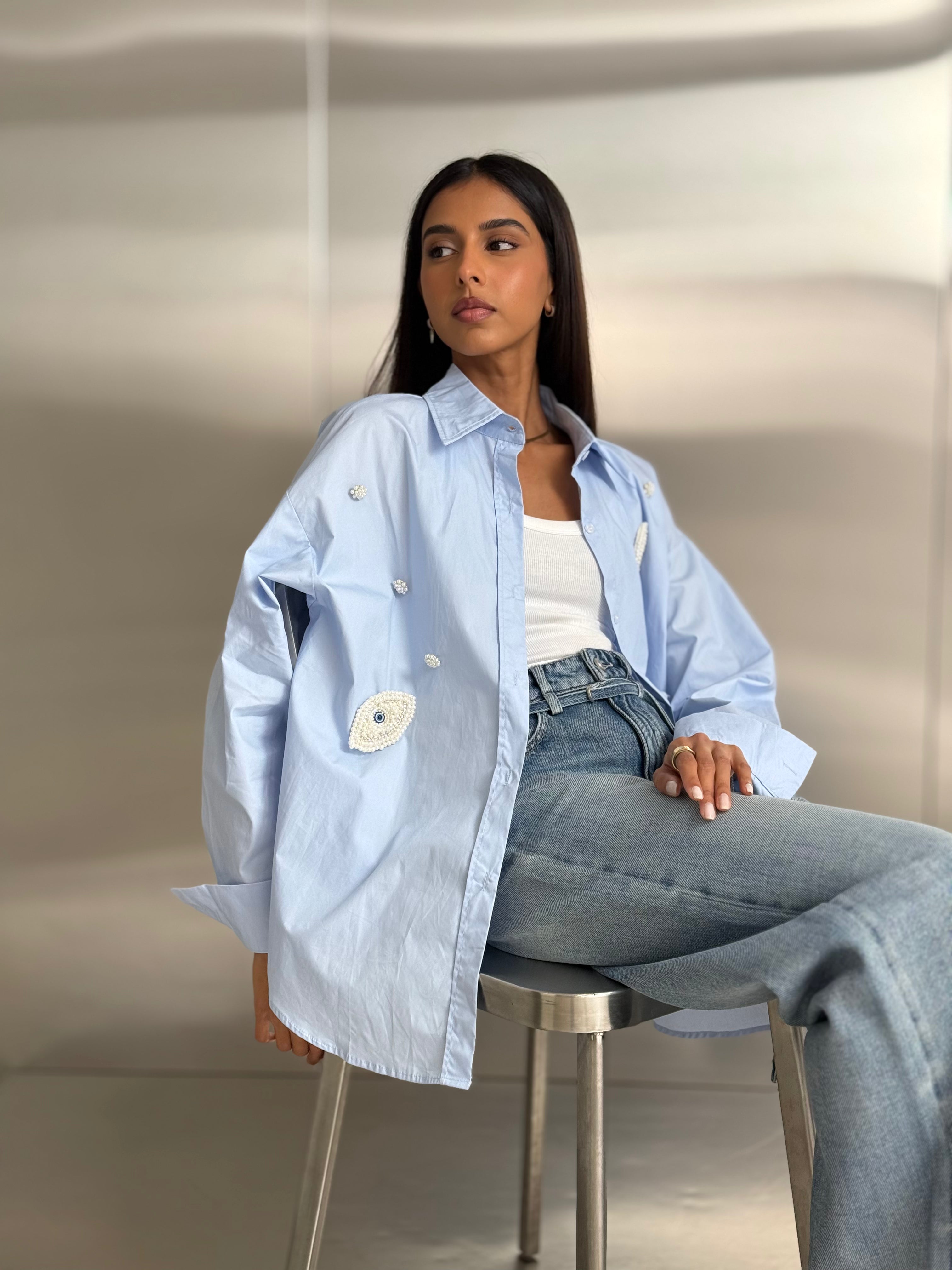 Shirt with nazar beads