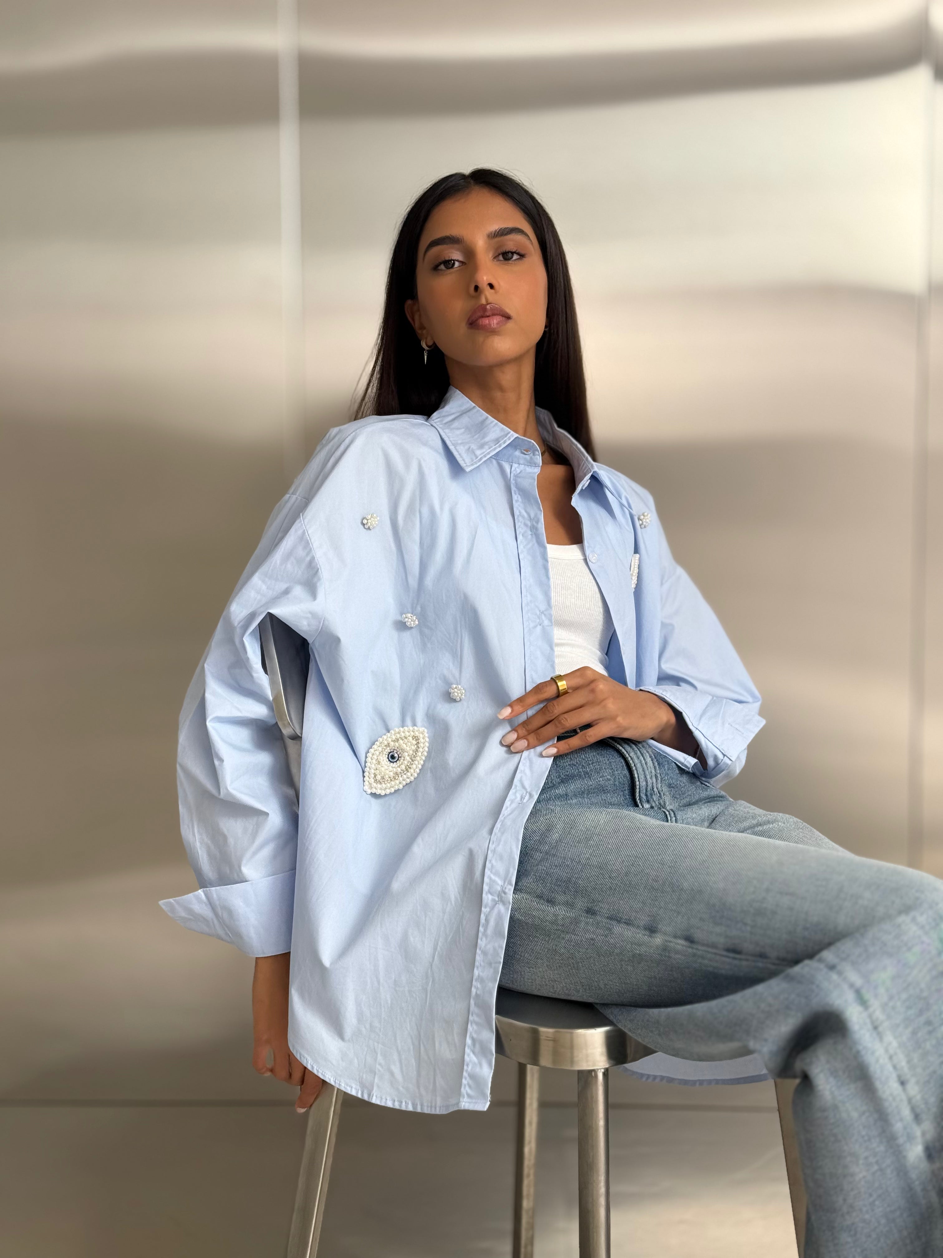 Shirt with nazar beads