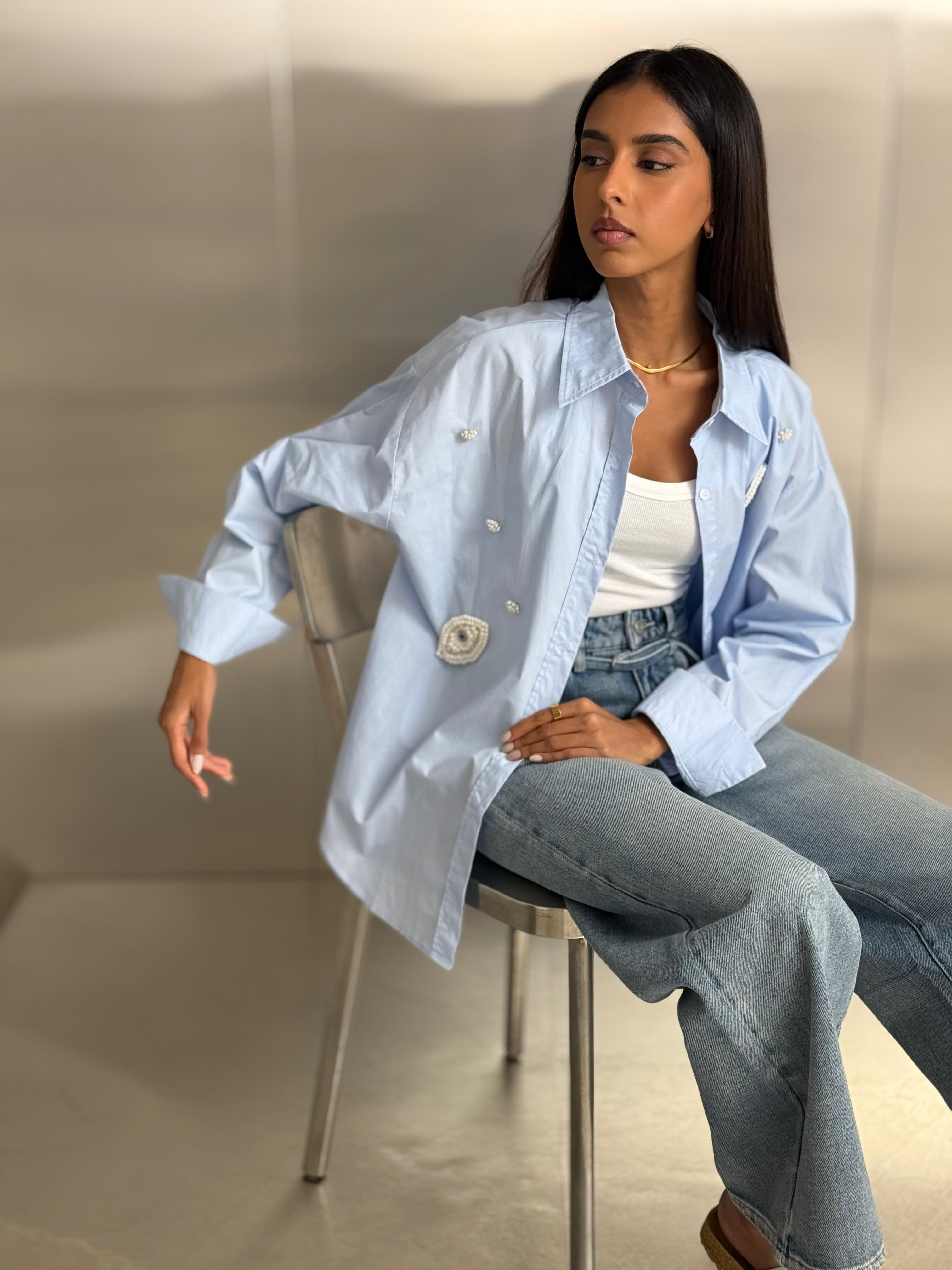 Shirt with nazar beads