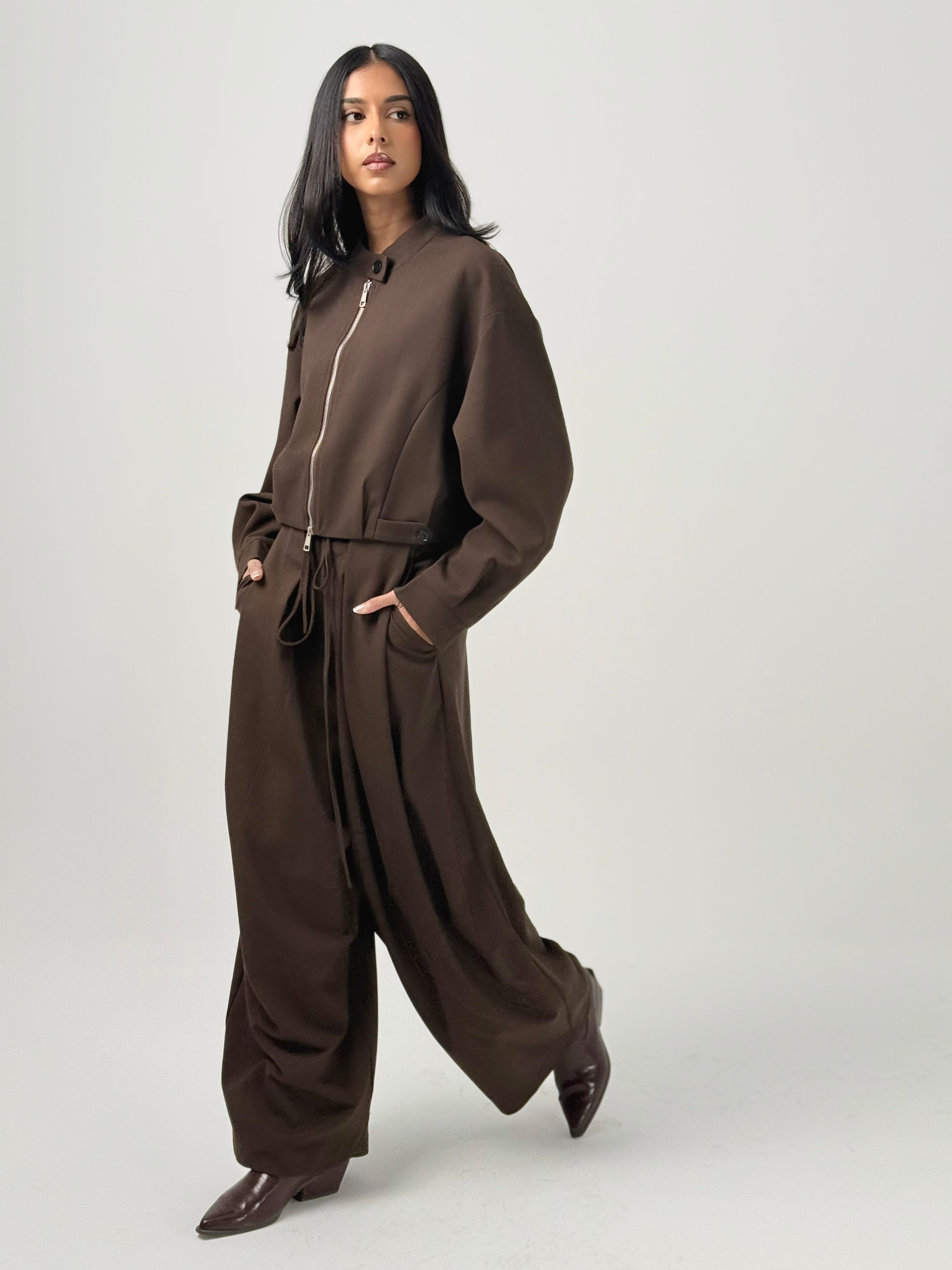 Cropped Jacket w/ pleated jogger pants